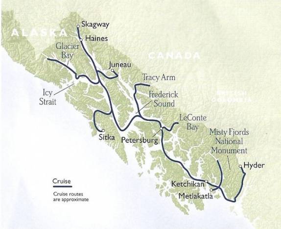 Os muitos caminhos da Inside Passage, ao longo do sudeste do Alaska. O nosso caminho sai de Haines, passa por Juneau e Sitka e segue para Ketchkan, antes de passar ao Canadá
